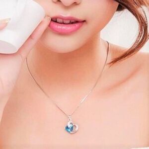 Aqua Blue Heart pendant necklace crystal jewelry, J006